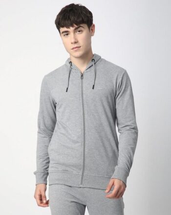 Men Long Sleeve Regular Fit Zipper Hooded T-Shirt