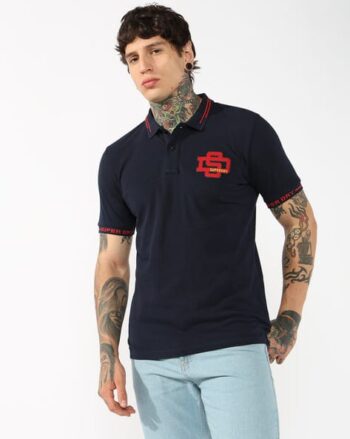 Men Varsity Crest Logo Embroidered Regular Fit Polo T-Shirt