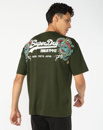 Vintage Dragon Back Hit Print Regular Fit Crew-Neck T-Shirt