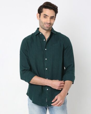 Men Tailored Fit Cotton Shirt with Patch Pocket