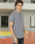 Regular Fit Heathered Polo T-Shirt with Ribbed Hem