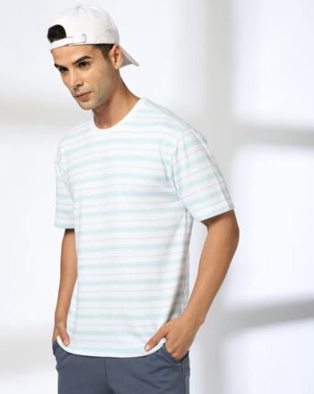 Men Striped Boxy Fit Crew-Neck T-Shirt