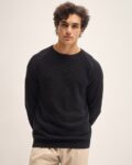 Men Ribbed Relaxed Fit Crew-Neck Cotton T-Shirt