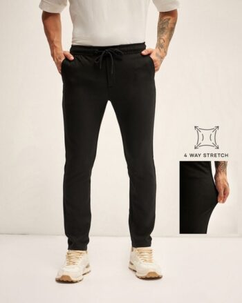Men Ribbed Relaxed Fit Pleated-Front Trousers