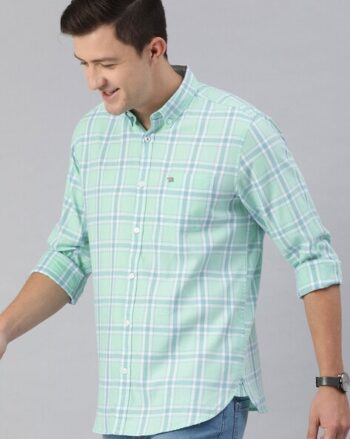 Leaf Print Slim Shirt with Patch Pocket
