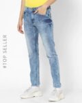 Men Heavily Washed Slim Fit Jeans