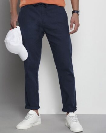 Men Checked Slim Fit Flat-Front Trousers