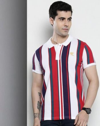 Men Striped Slim Fit Polo T-Shirt