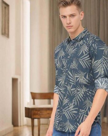 Men Washed Slim Fit Denim Shirt with Patch Pocket
