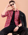 Men Micro Dot Print Slim Fit Shirt with Patch Pocket