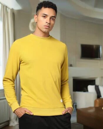 Men Solid Knitted Fleece Sweatshirt with Hood