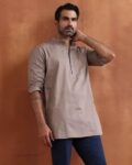 Men Regular Fit Long Kurta with Mandarin Collar