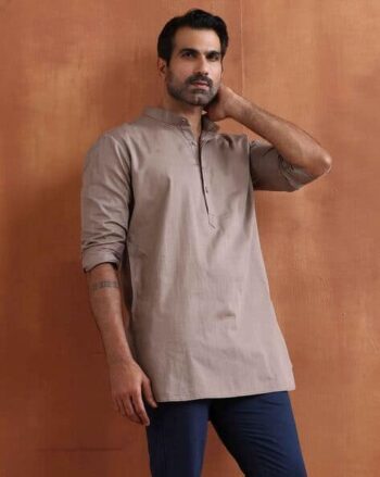 Men Regular Fit Long Kurta with Mandarin Collar