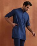 Men Regular Fit Long Kurta with Mandarin Collar
