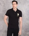 Regular Fit Metallic Logo Print Polo T-Shirt