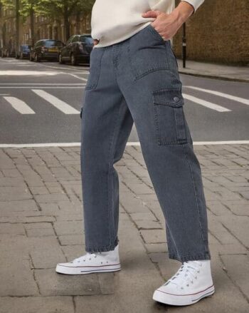 Men Loose Fit Non-Stretchable 6 Pockets Cargo Jeans