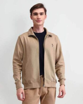 Men Long Sleeve Regular Fit Zipper Hooded T-Shirt