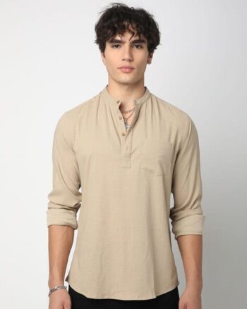 Men Mandarin-Collar Slim Fit Short Kurta