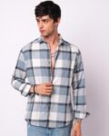 Men Knitted Loose Fit Shirt with Mandarin Collar