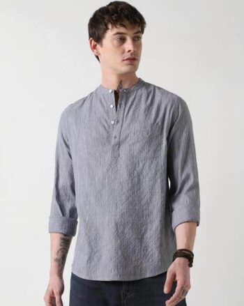 Men Slim Fit Stripes Short Kurta