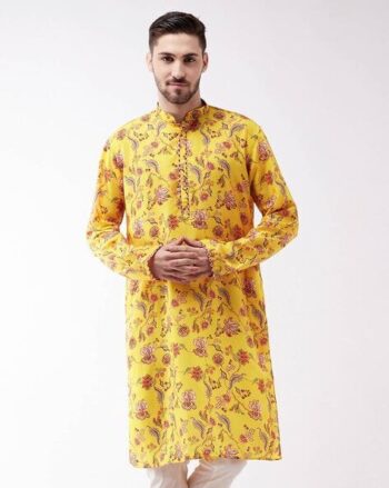 Floral Print Long Kurta with Mandarin Collar