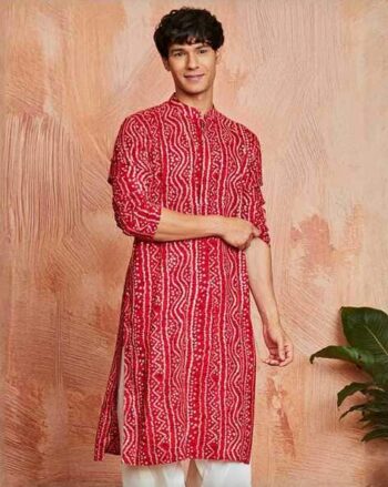 Men Bandhani Print Regular Fit Long Kurta