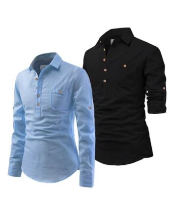 Men Slim Fit Short Kurta with Spread Collar
