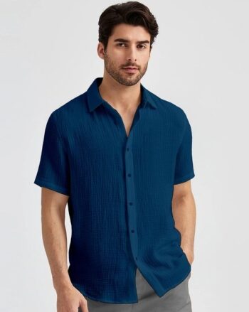 Men Regular Fit Shirt with Curved Hem