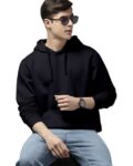 Men Ribbed Relaxed Fit Hoodie with Kangaroo Pocket