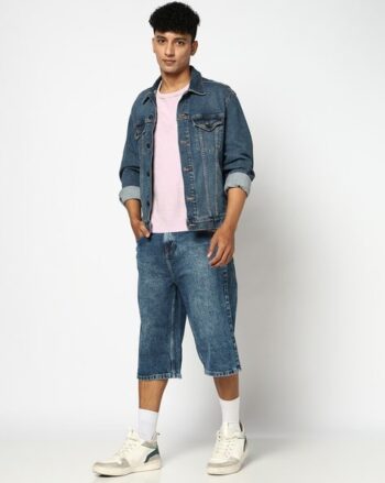Men Mid-Wash Relaxed Fit Jorts