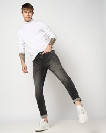 Men Mid-Wash Carrot Fit Jeans
