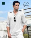 Men Pack of 2 Regular Fit Short Kurtas with Band Collar
