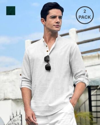Men Pack of 2 Regular Fit Short Kurtas with Band Collar