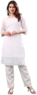 ZAZADIYA Women's Georgette Chikankari Embroidery Knee-Length Kurti for Girls