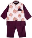 superminis Boys Solid Color Kurta Pyjama With Printed Fancy White Base Jacket