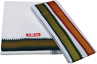 MPS COTTON COOL 100% Cotton Dhoti 2.00 Mts Dhoti & Angavastam Towel Set (Pack of 2 Piece)
