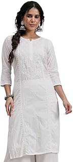 Ada Hand Embroidered Lucknowi Chikankari Cotton Straight Kurti Kurta for Women A411751