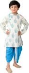 superminis Boy's Cotton Printed Side Open Full Sleeves Sanganeri Print Kurta With Matching Patti Dhoti Set