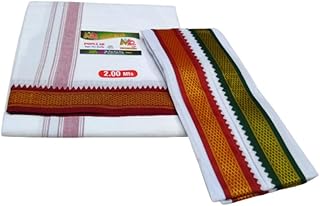 MPS COTTON COOL Popular Quaity 2.00 Mts Dhoti With 1.80 Mrs Big Angavastram Towel Set Pack of 2 Piece