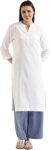 SAADAA Women's Linen Straight Fit Straight Long Kurta Airy Plain Kurta, 3/4 Sleeve, Knee Length Kurtis with Pockets, Casual and Office Wear