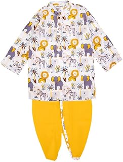 superminis Baby Boys Cotton Printed Animal Print Full Sleeves Side Button/Front Neck Kurta with Dhoti Kurta Set