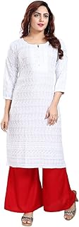 DARIKA Women's Cotton Chikankari Straight Kurti Multiple Color in from Small to Plus Size.