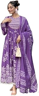 KLOSIA Women Viscose Printed Anarkali Kurta Pant Dupatta Set