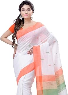 dB DESH BIDESH Women's Pure Cotton Handloom Tri Colour Independence Day Orange White Green Saree tiranga saree for women cotton silk chiffon georgette republic day sarees for women With Blouse Piece