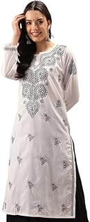 Ada Women's Pure Cotton Regular Fit Casual Hand Embroidery Lucknowi Chikankari Kurti Regular Kurta A197461