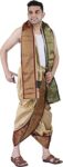 PRAKASAM COTTON Mens Asha Silk Panchakacham Ready to wear dhoti towel set with pocket/Panchakacham dhoti with Angavastram (Stitched Dhoti with Pocket