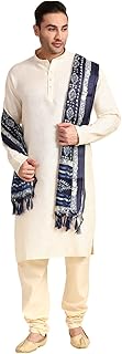 DUPATTA BAZAAR Men's Indigo Printed Silk Dupatta For Kurta/Sherwani/Achkan, free size