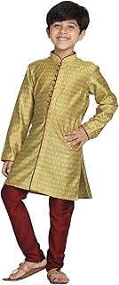 VASTRAMAY Boys' Banarasi Silk Jacquard Kurta Pyjama Set – Traditional Ethnic Wear for Weddings, Festivals & Celebrations
