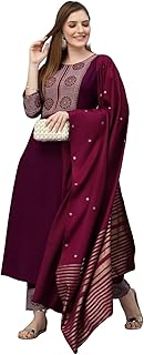 KLOSIA Women Viscose Embroidered Kurta And Pant Set With Dupatta, Kurta Set