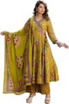 Nermosa Women Printed Anarkali Kurta and Pant Set with Dupatta